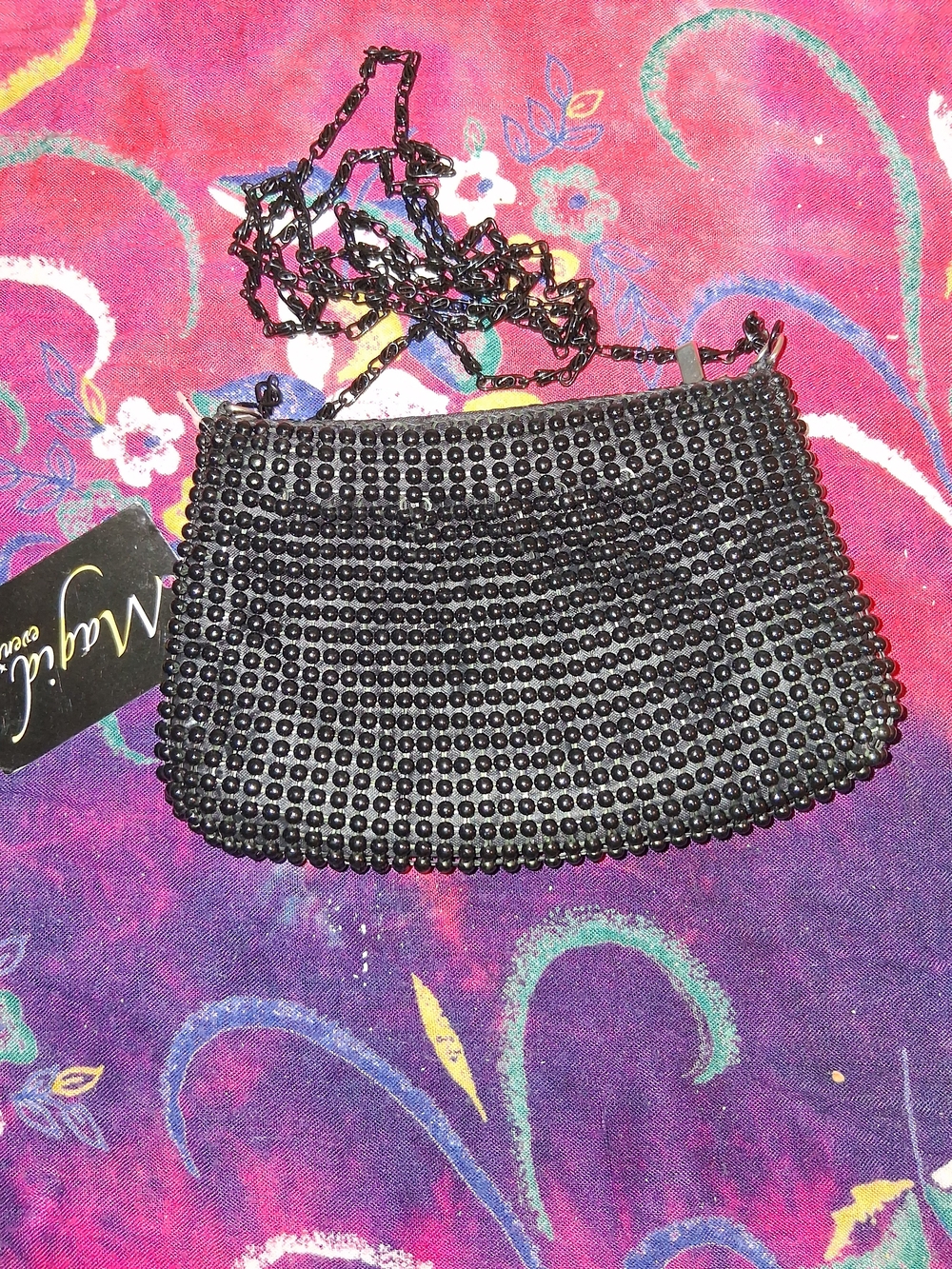 Black Beaded Chain Crossbody Strap Wallet - Elegant Evening Accessory - Picture 5 of 6